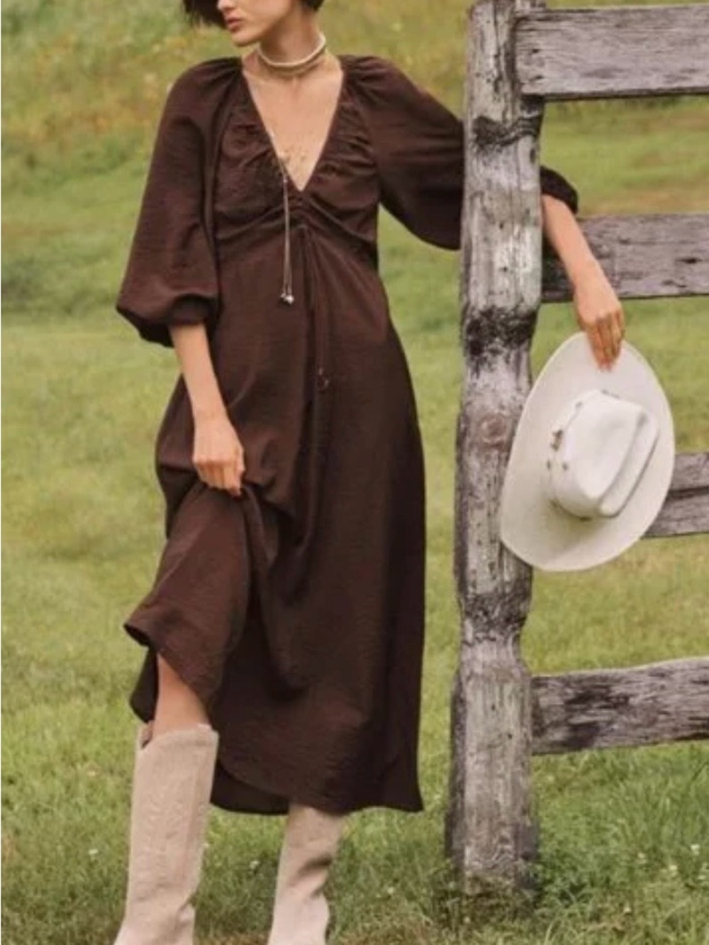 Anthropologie Chocolate Brown Long-Sleeve Midi Dress